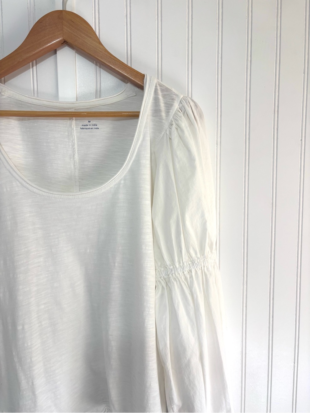 Pilcro Anthropologie Banded Puff Sleeve Cotton Top White Medium Boho cottagecore - Picture 6 of 13